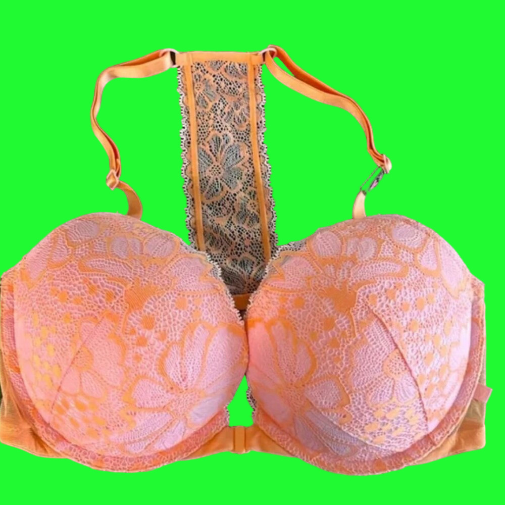 Victoria's Secret Peach & Pink Floral Print Lace Push Up Bra NWT